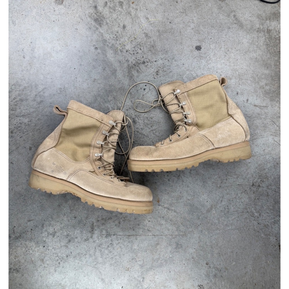 Vintage Wellco Tan Suede Military Combat Boots Vibram Sole Mens 10 W Workwear